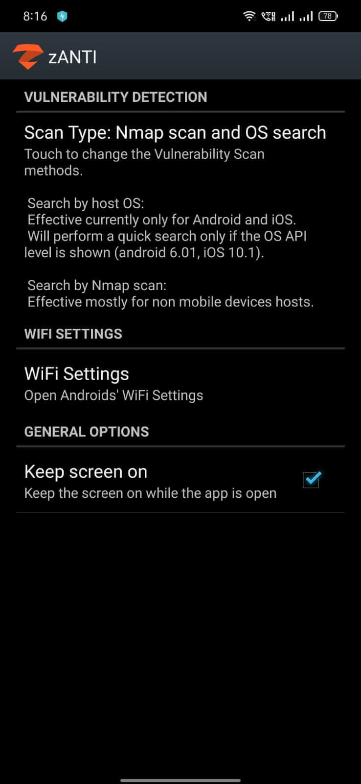 Screenshot zAnti APK v3.20 untuk Pemeriksaan Keamanan Jaringan