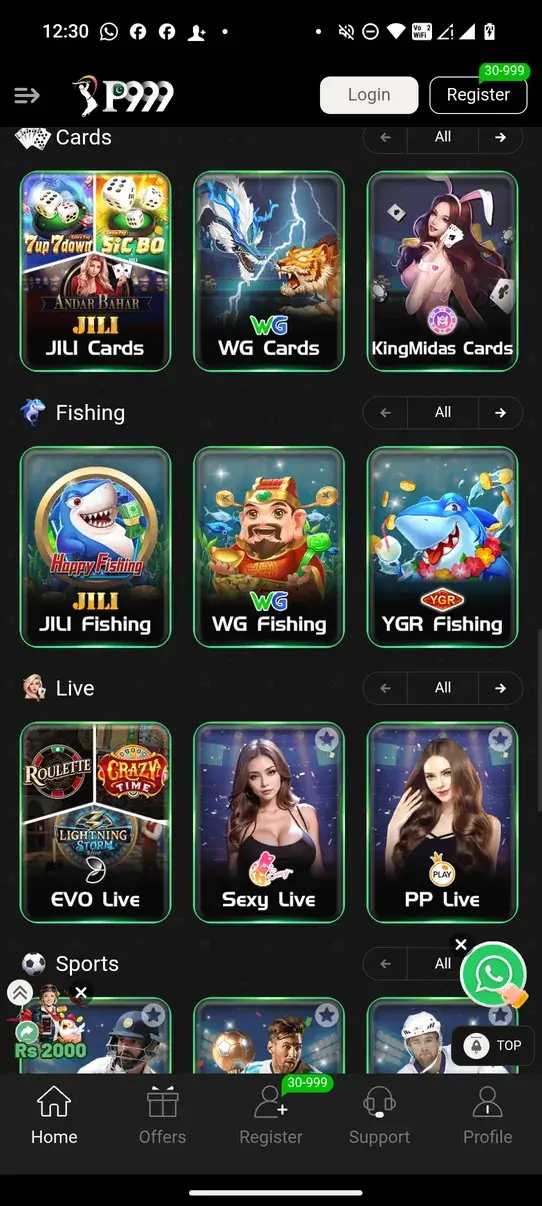 Screenshot P999 APK: Game Online Casino dengan Slot, Kartu, dan Live Casino