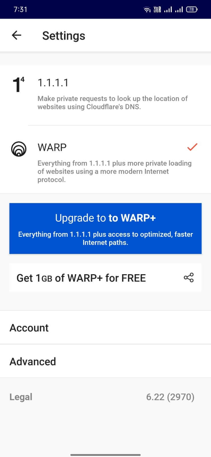 Screenshot 1.1.1.1 VPN + WARP APK (v6.38.7)