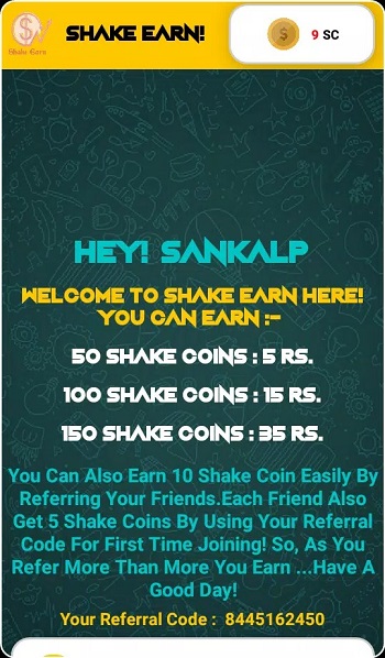Screenshot Shake Earn APK v3.0 untuk Hadiah dan Cashback